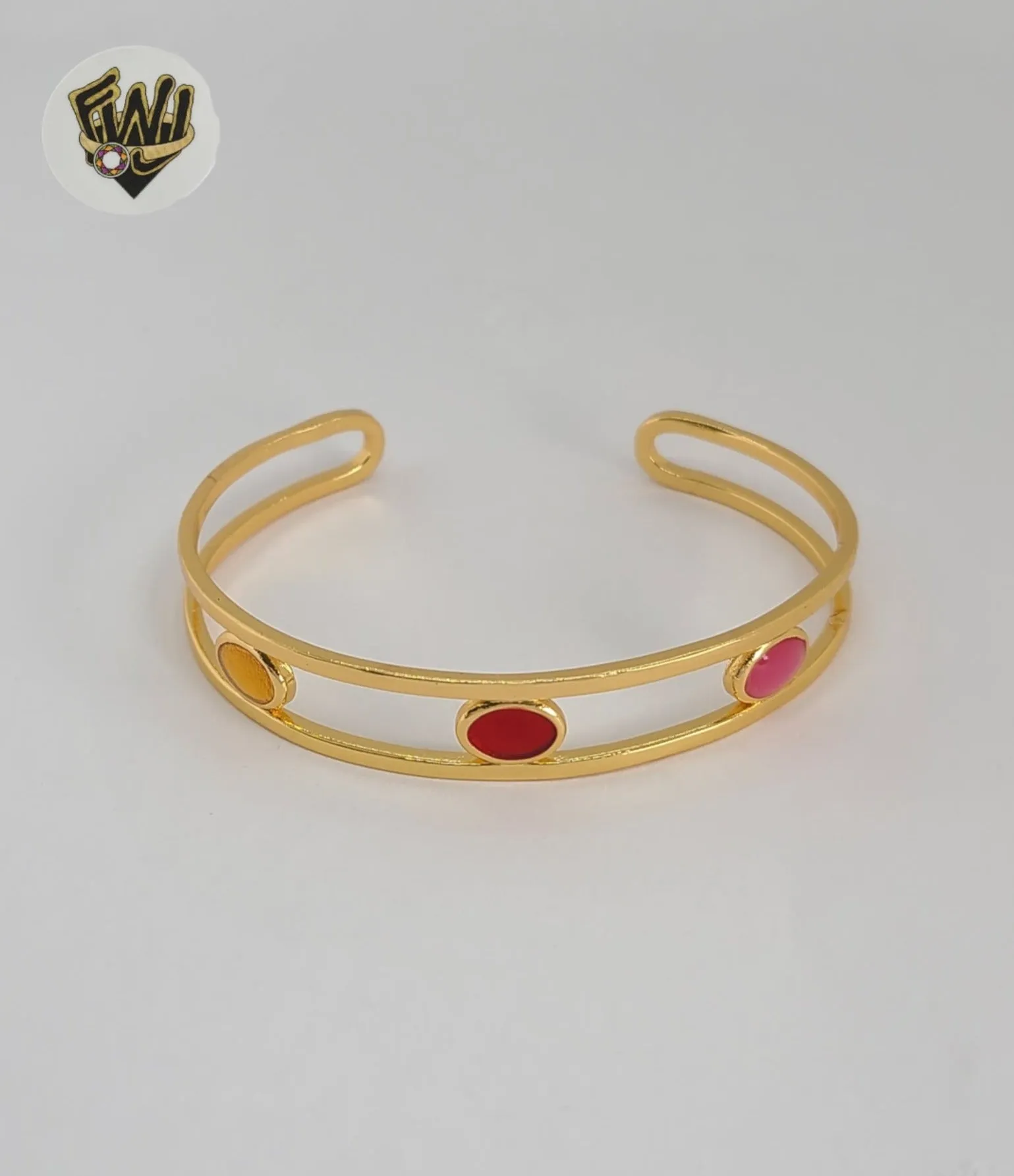 (1-4057-2) Gold Laminate - 10mm Stones Open Bangle - BGO