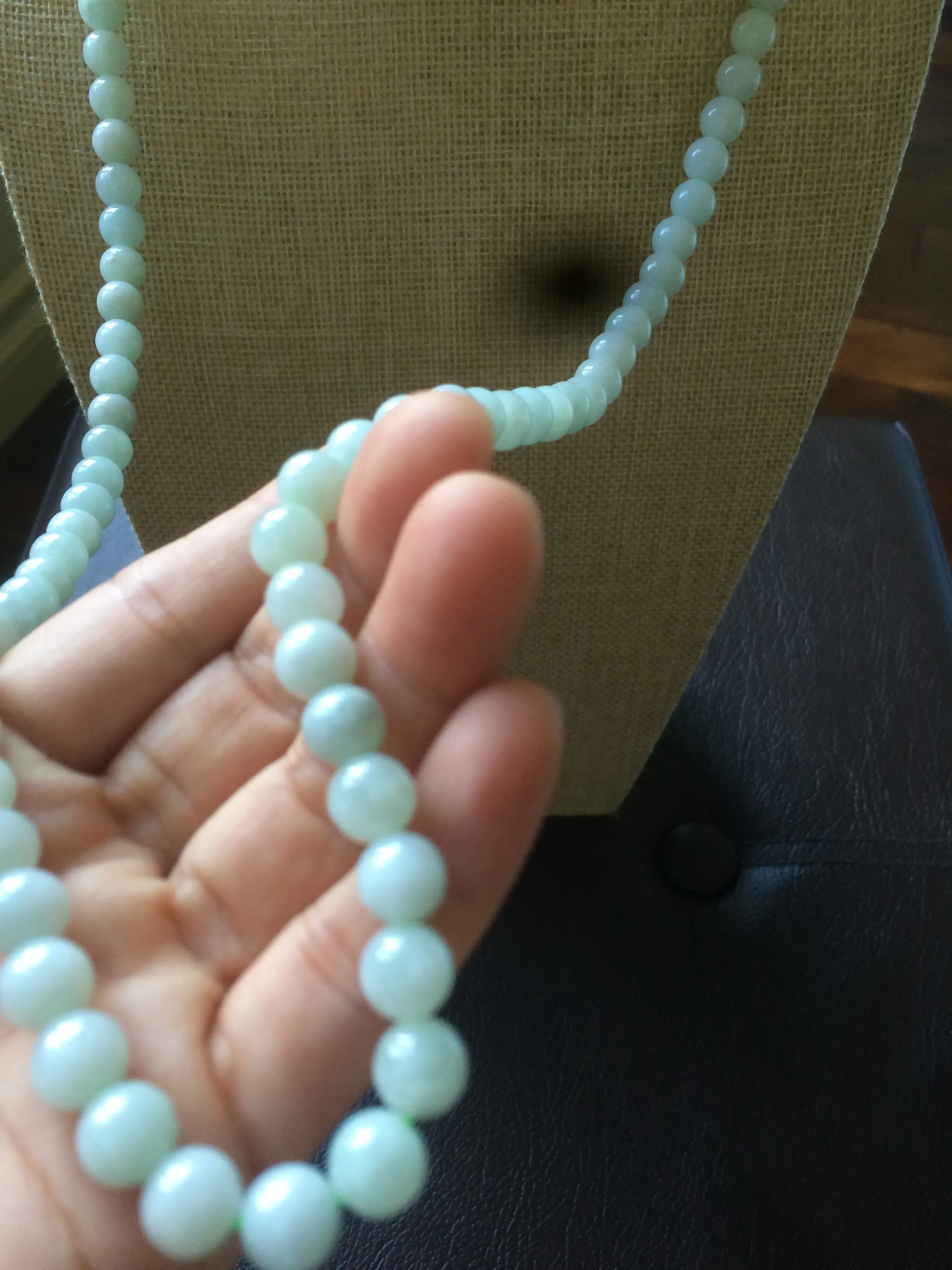 100% Natural light green Jade 8mm jadeite jade long necklaces JNecklace