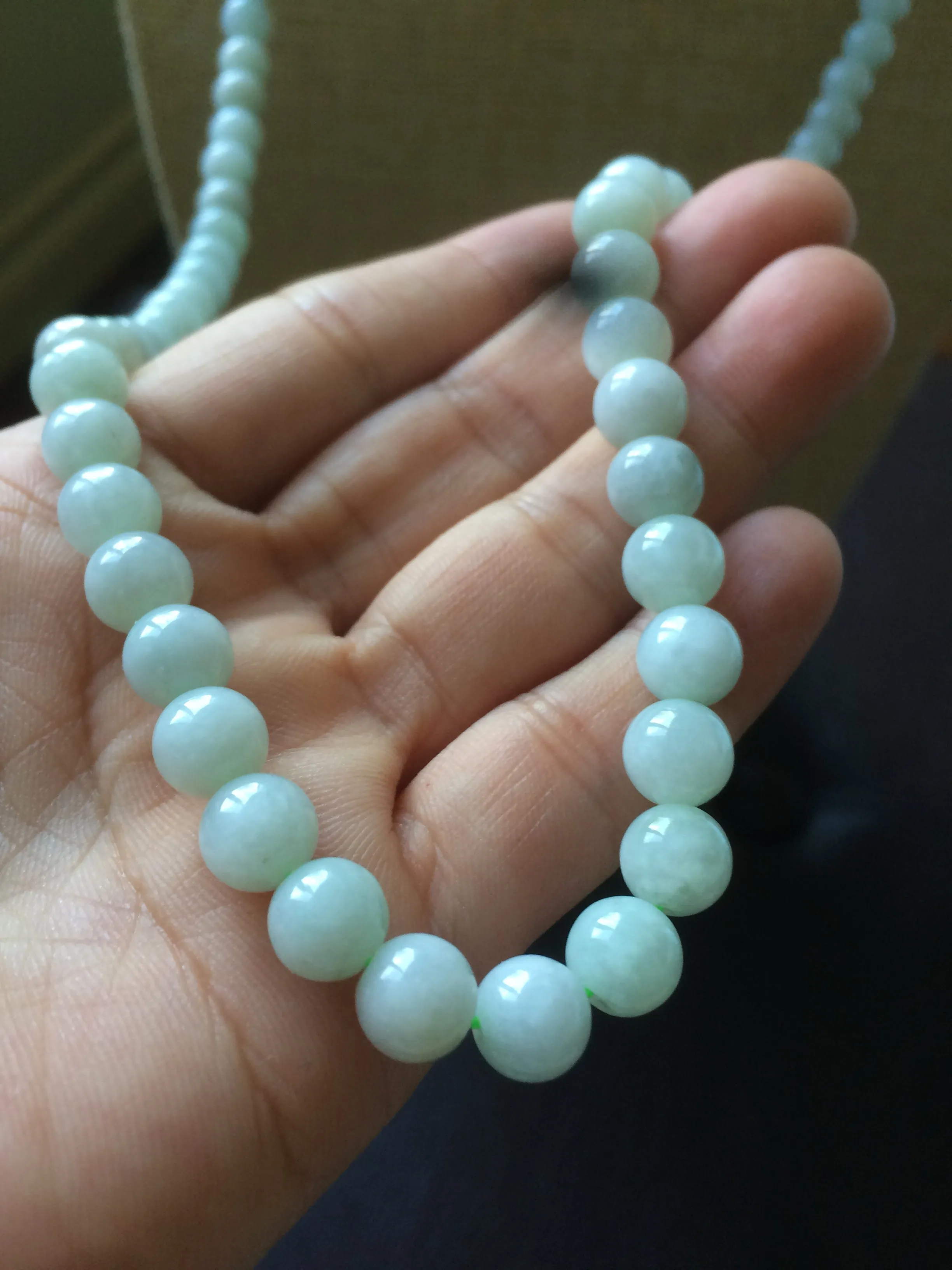 100% Natural light green Jade 8mm jadeite jade long necklaces JNecklace