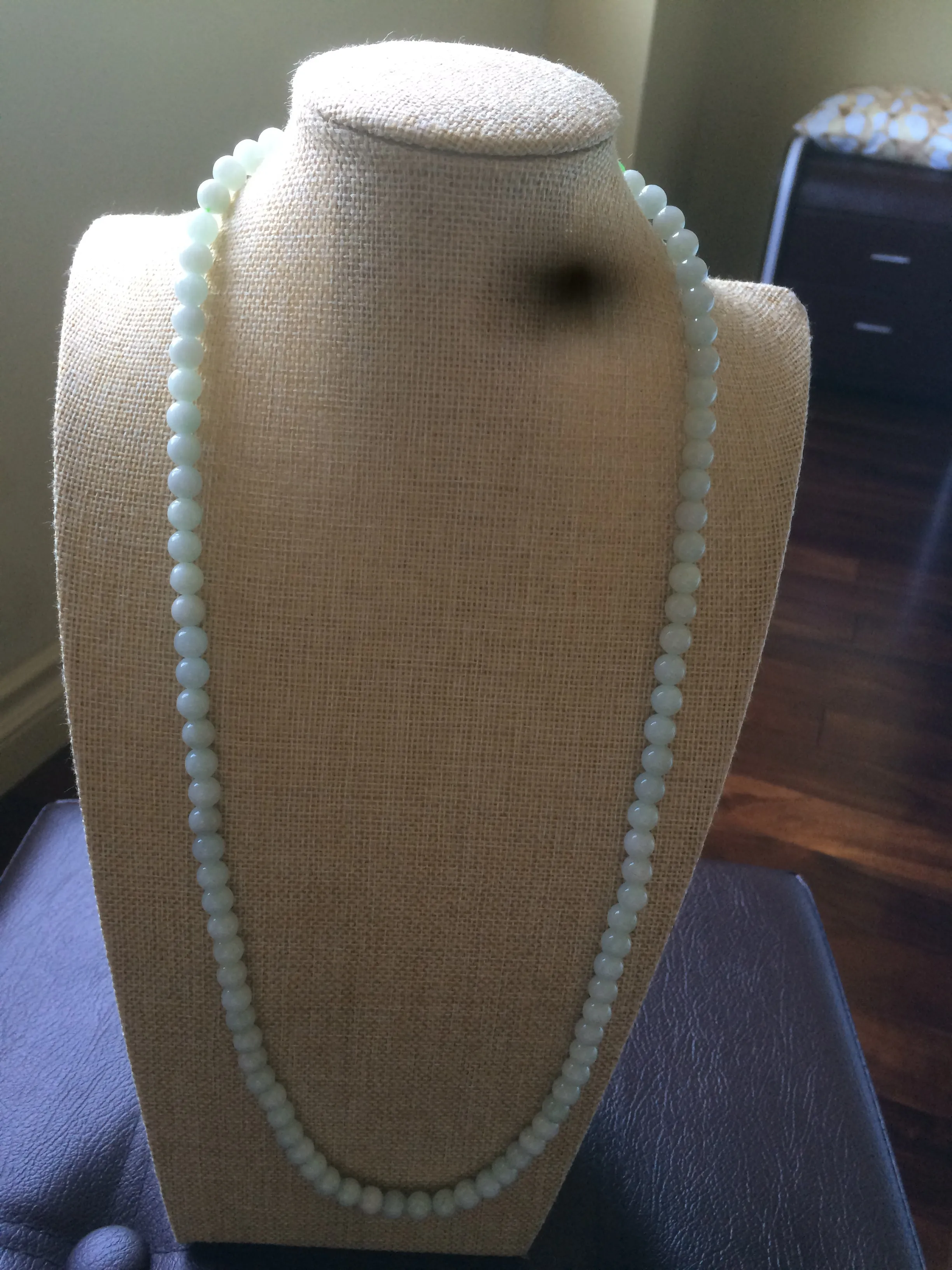 100% Natural light green Jade 8mm jadeite jade long necklaces JNecklace