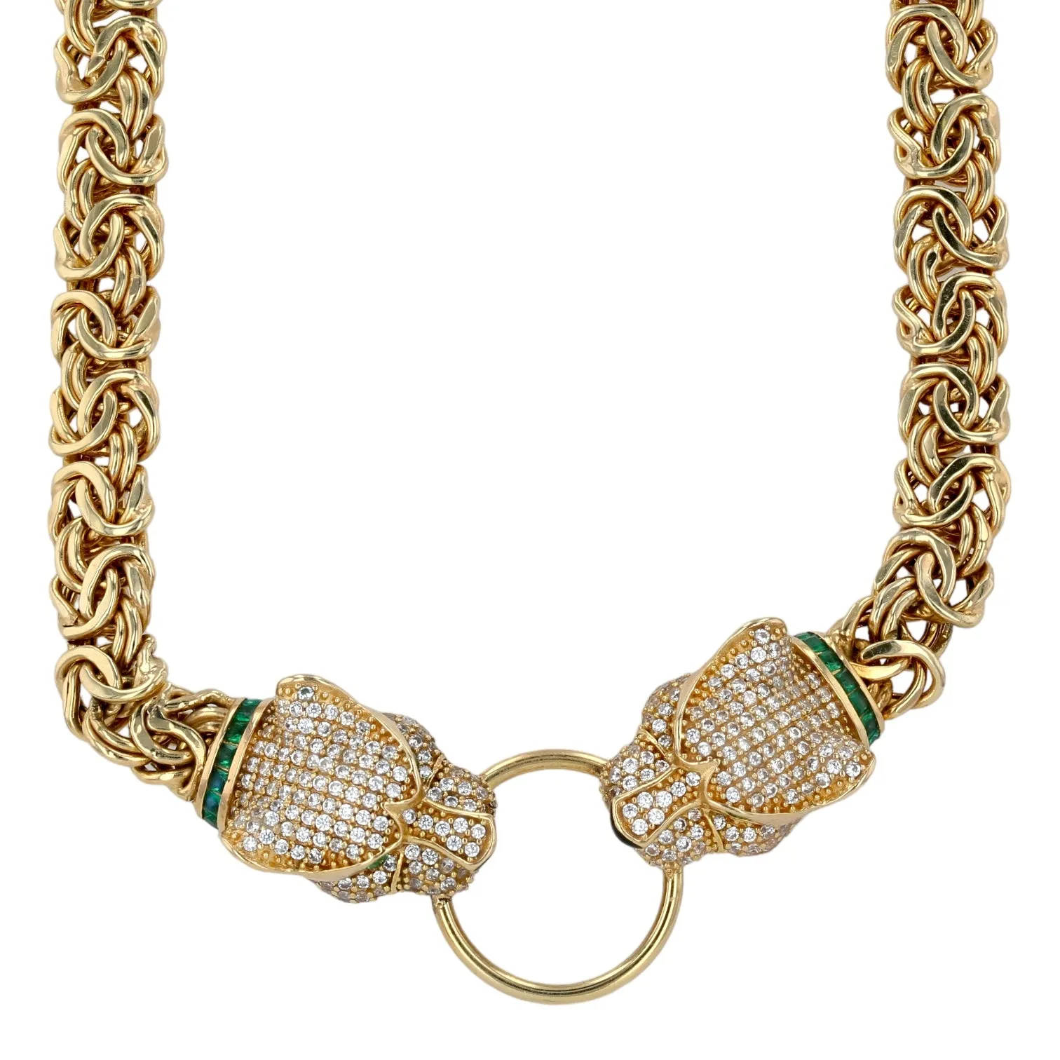 10K yellow gold Byzantine panthers necklace-222084