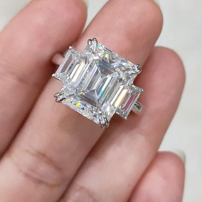 10k14k 18k 8ct 10*12mm Emerald Cut Three Stones Ring for Women