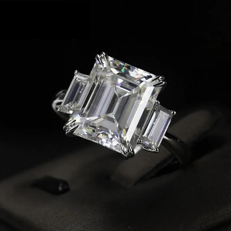 10k14k 18k 8ct 10*12mm Emerald Cut Three Stones Ring for Women