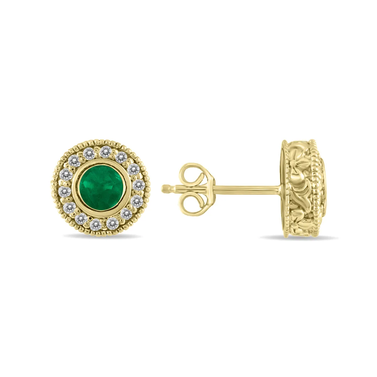 1/2 Carat Tw Emerald And Diamond Bezel Set Earrings 10K Yellow Gold