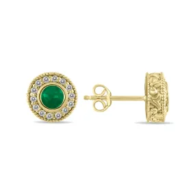 1/2 Carat Tw Emerald And Diamond Bezel Set Earrings 10K Yellow Gold