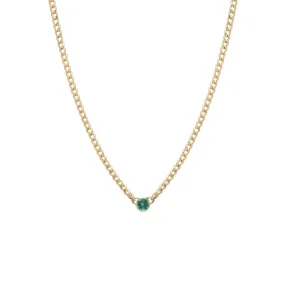 14k Emerald Bezel Extra Small Curb Chain Necklace