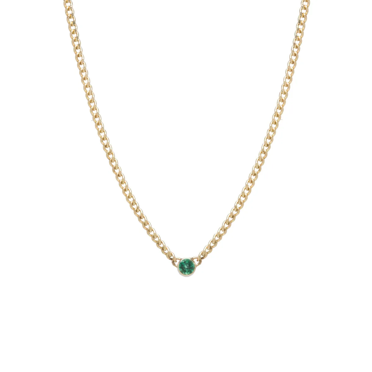 14k Emerald Bezel Extra Small Curb Chain Necklace