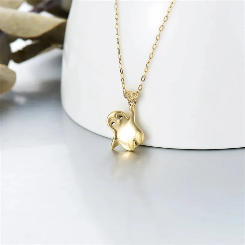 14K Gold Penguin with Heart Cute Animal Pendant Necklace Jewelry as Gifts for Women