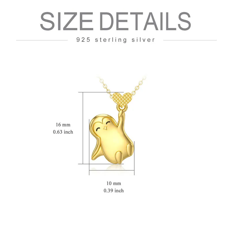 14K Gold Penguin with Heart Cute Animal Pendant Necklace Jewelry as Gifts for Women