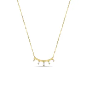 14k Graduated Baguette Diamond Curved Bar Necklace