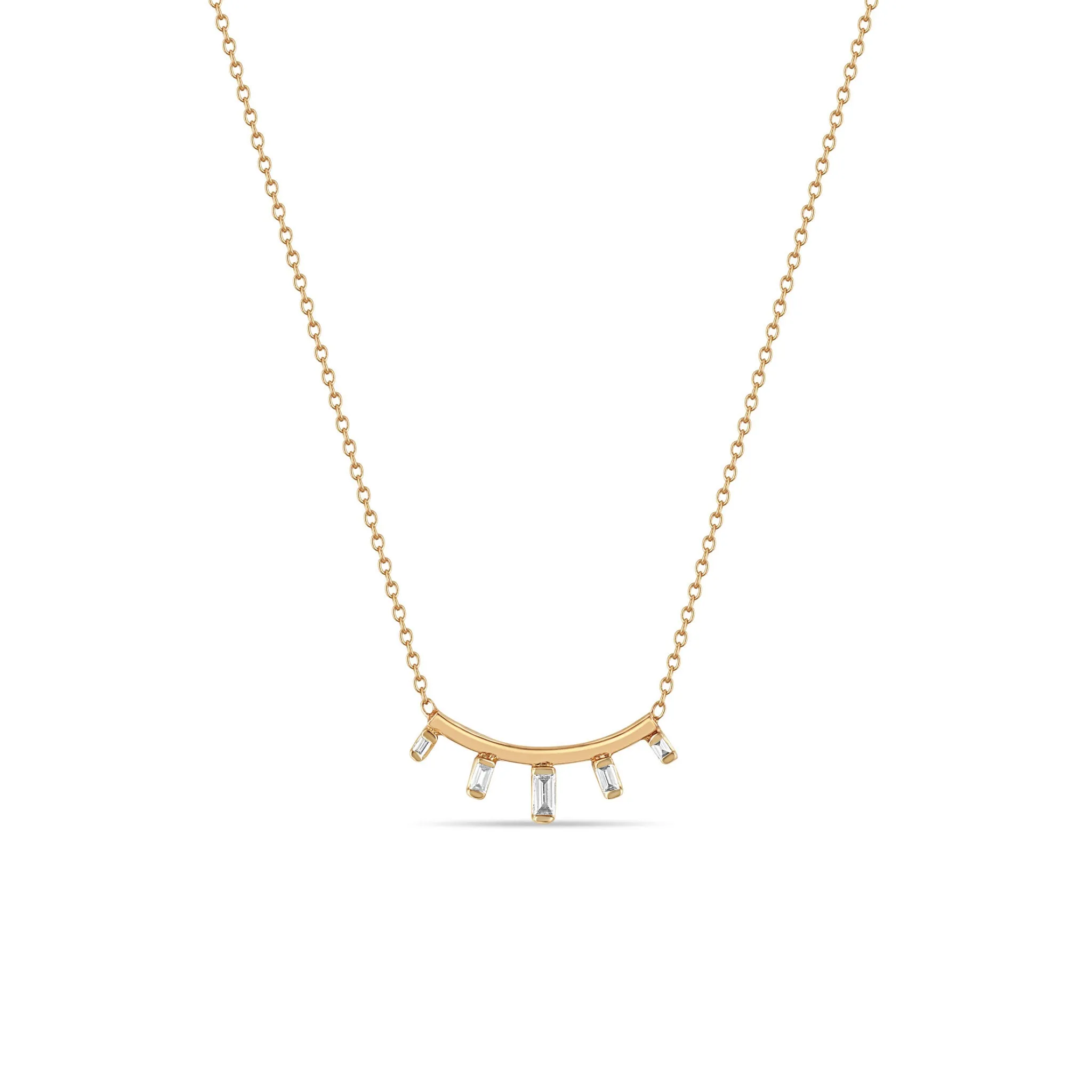 14k Graduated Baguette Diamond Curved Bar Necklace