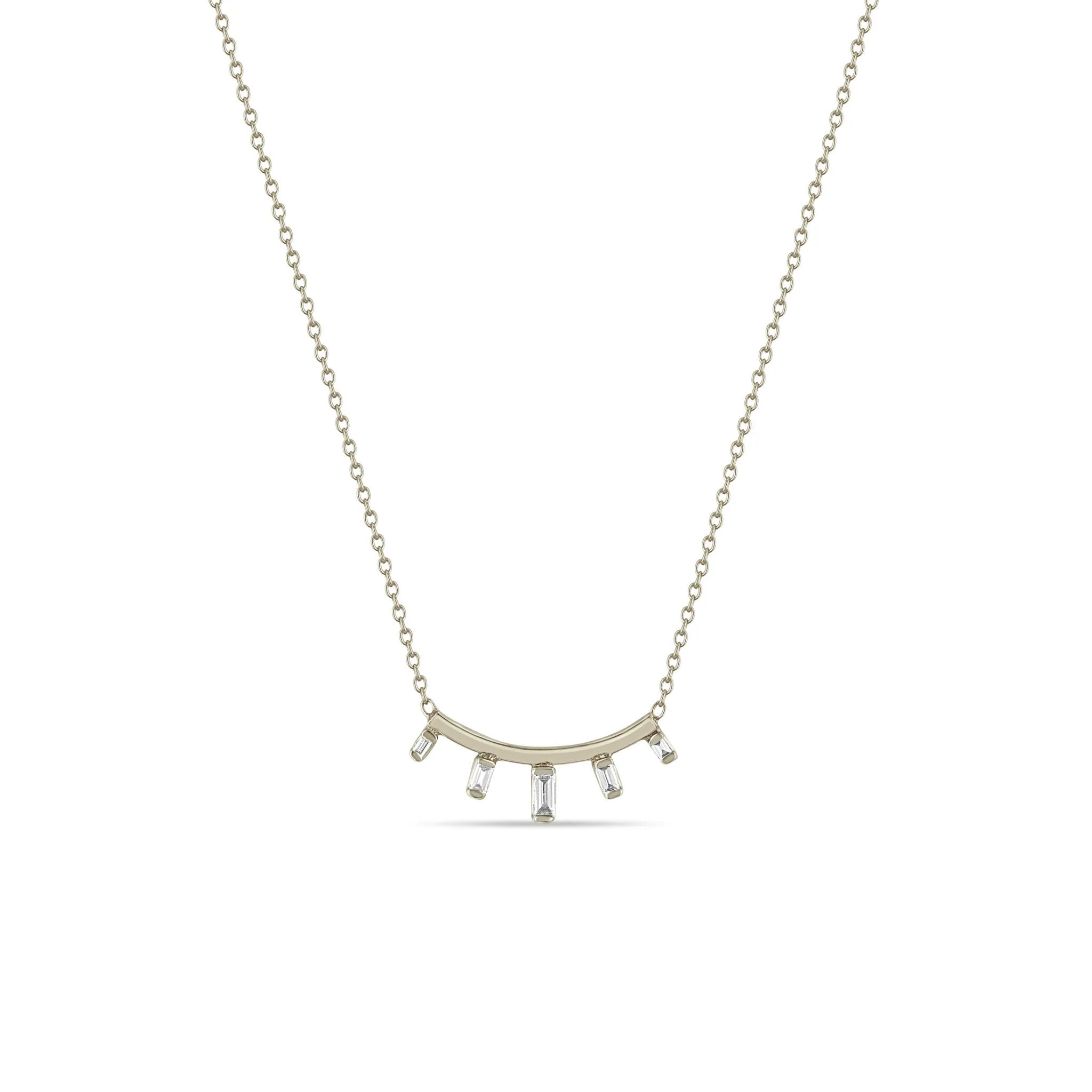 14k Graduated Baguette Diamond Curved Bar Necklace