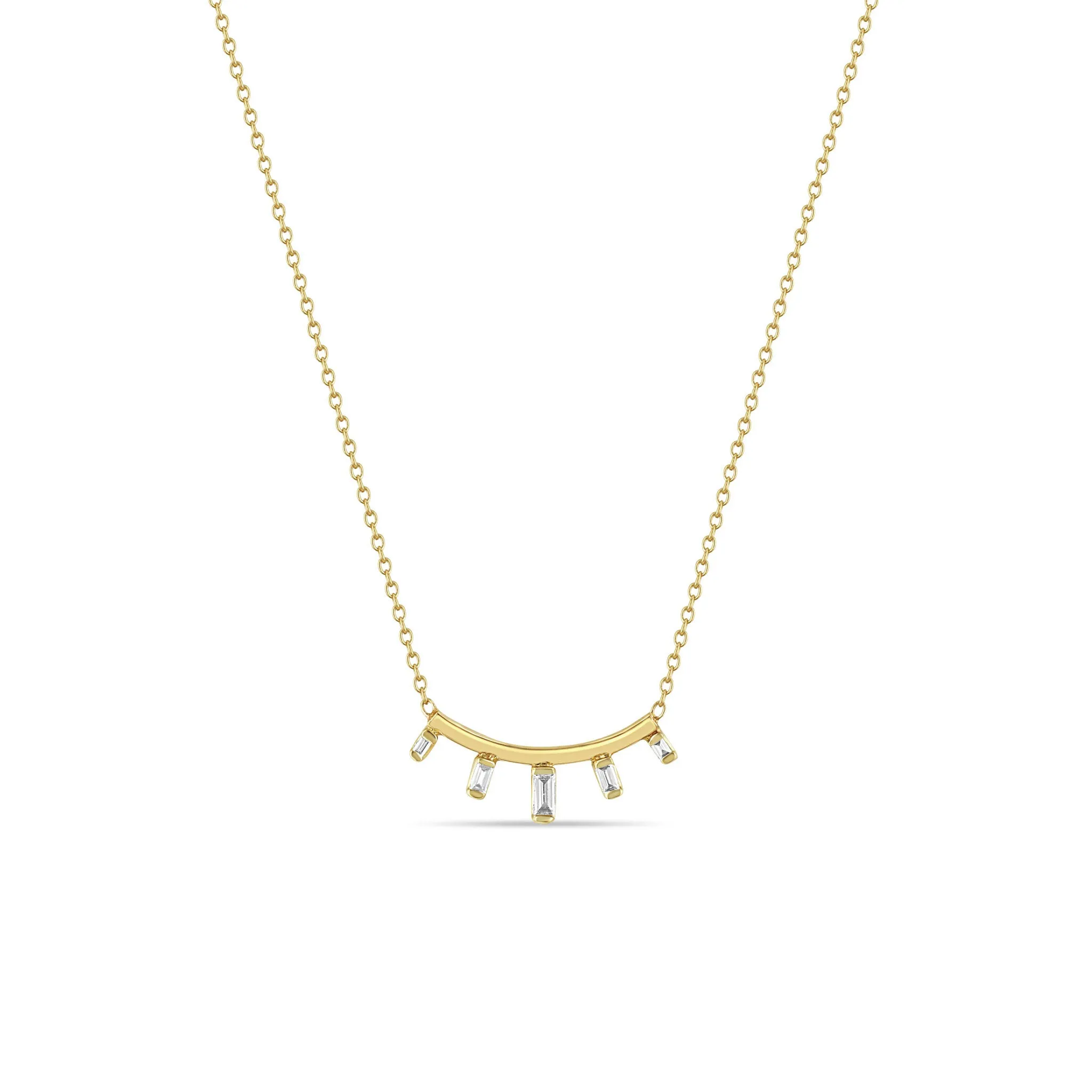 14k Graduated Baguette Diamond Curved Bar Necklace