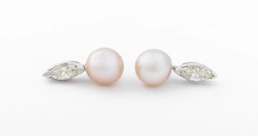 14K White Gold Cultured Pearl Diamond Earrings