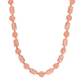 1928 Jewelry Beaded Peach Cracked Glass Necklace 16"