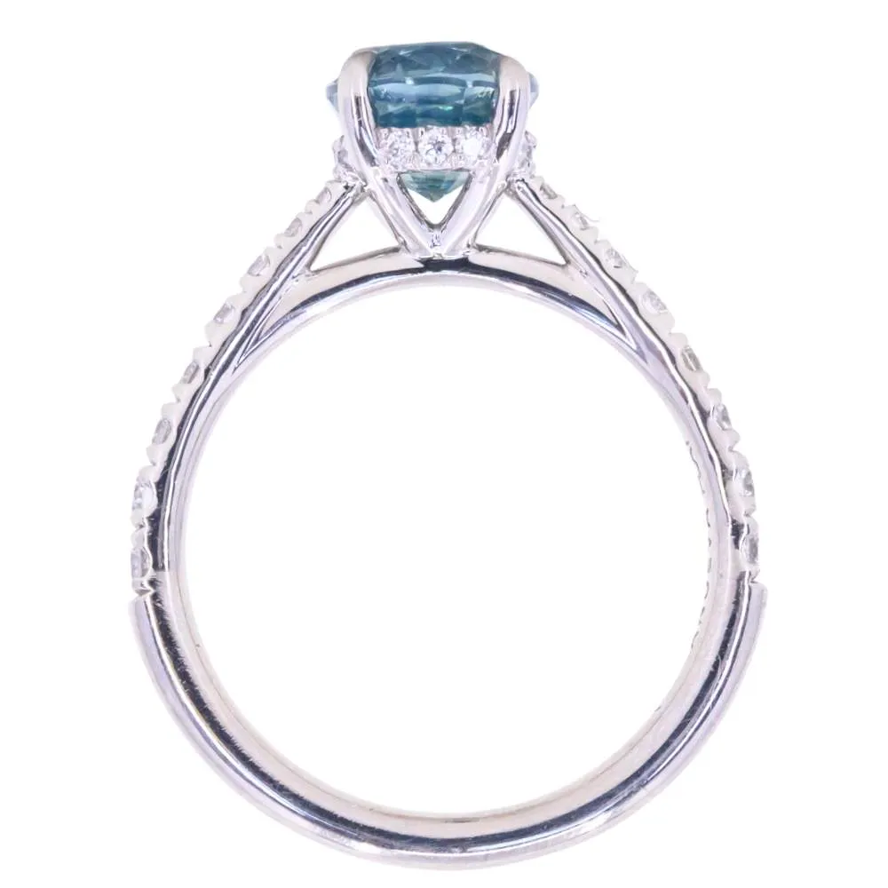 2.13ct Oval Opalescent Sapphire Hidden Halo Solitaire with French Set Diamonds in Platinum