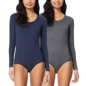 32 Degrees Women's Long Sleeve Bodysuit, 2-Pack