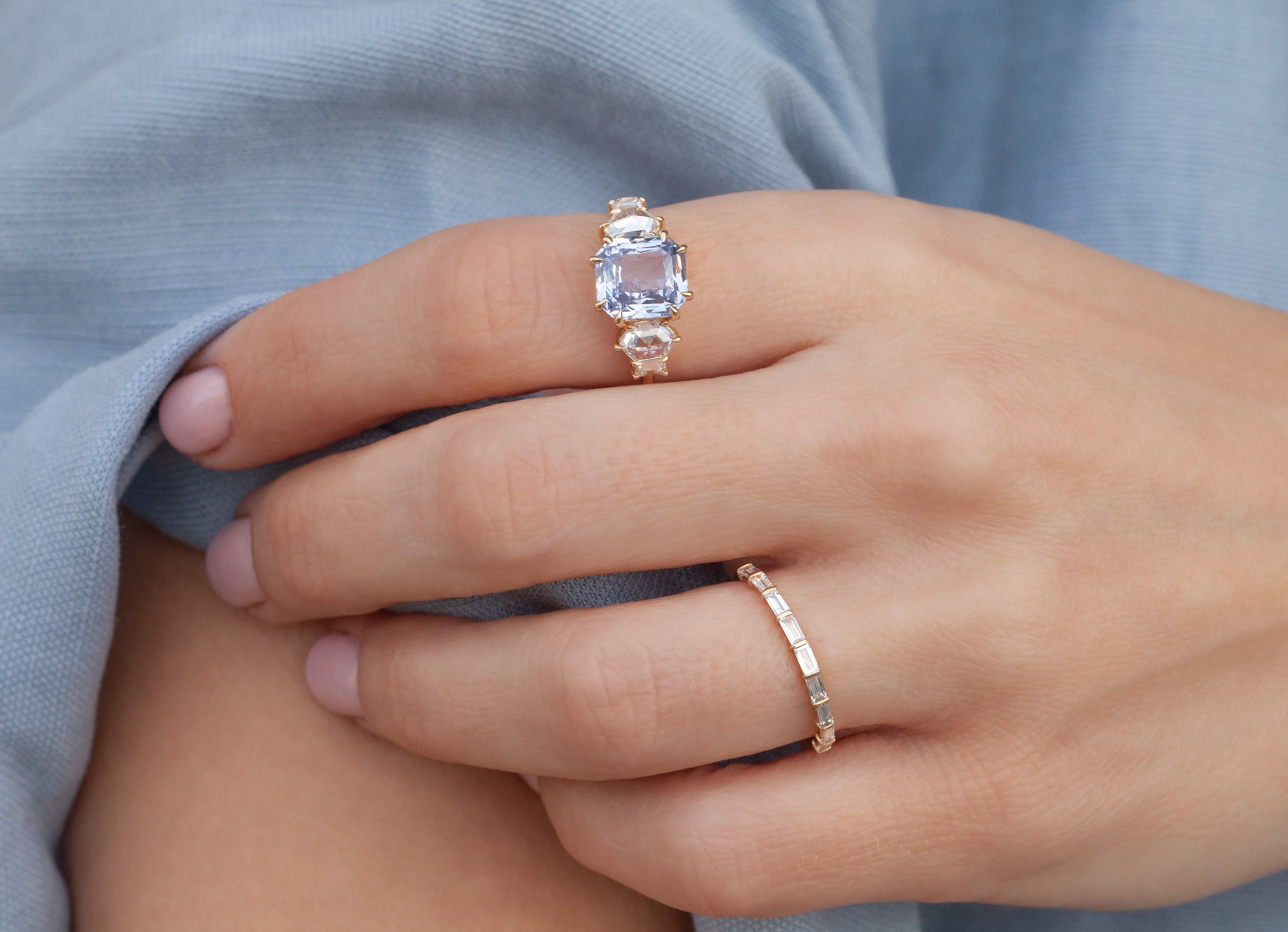 3.69-Carat Radiant Cut Sapphire Cluster Ring