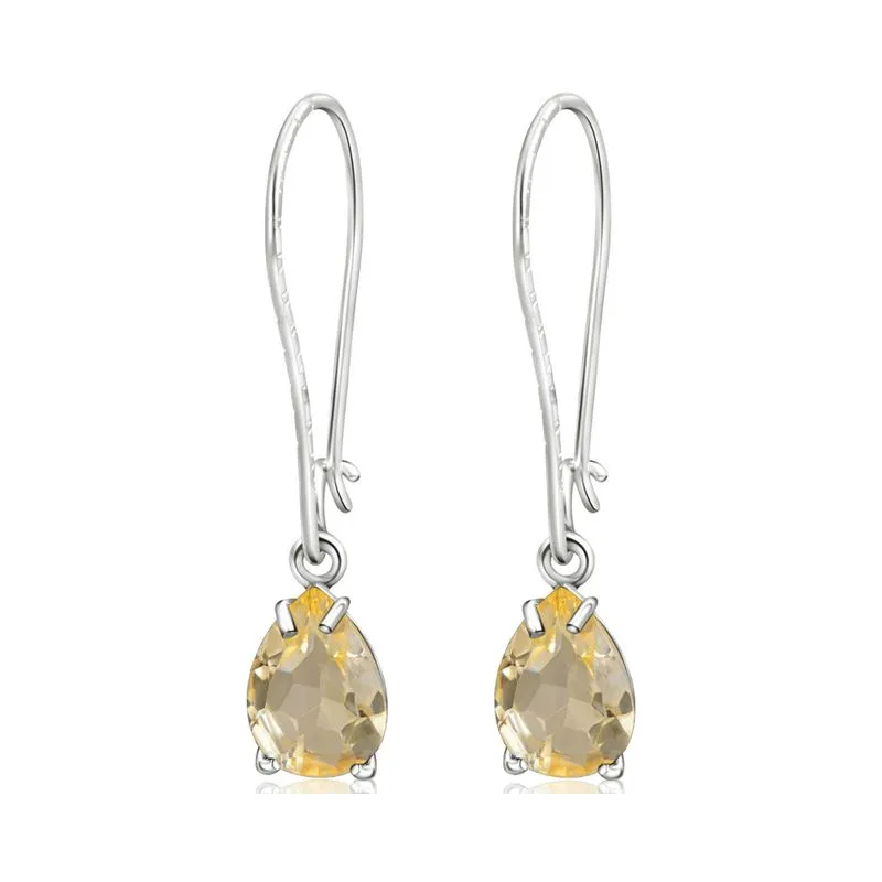 925 Sterling Silver Citrine Dangle Earrings - Drop Earrings for Women - November Birthstone, Handmade 7X10mm Teardrop Gemstone Vintage Jewelry - Trendy and Classic Elegant Jewelry Gift for Women