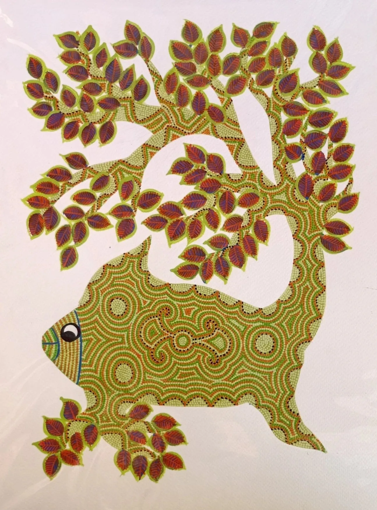 A Fish amidst a Tree in Bhil Painting by Geeta Bariya