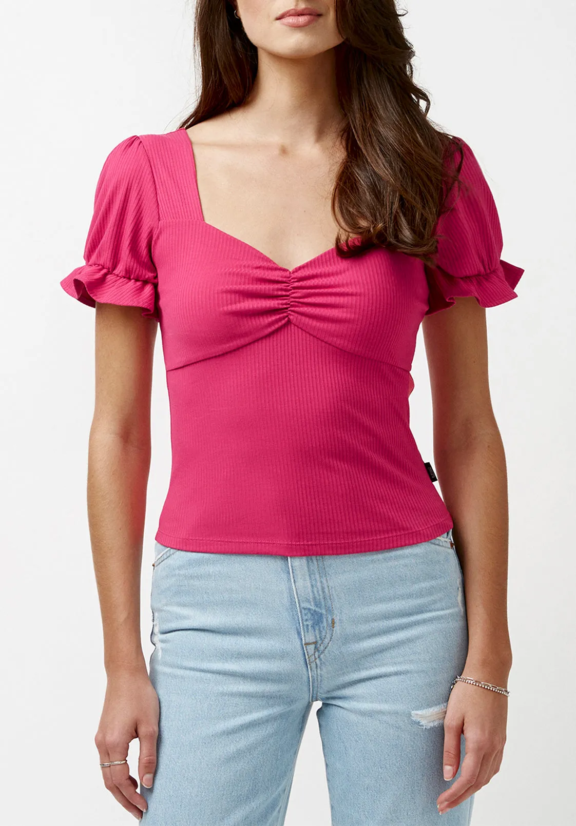 Amari Women's Flutter Sleeve Top in Pink - KT0660P