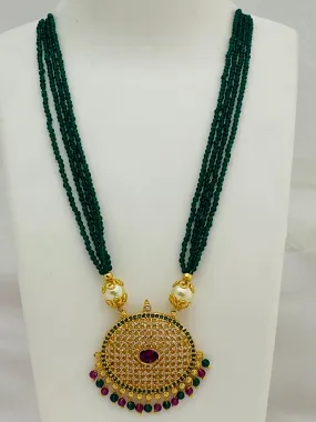 Attractive Gold Plated Antique Green Kundan Rani Haar Beaded Pendant Set For Women