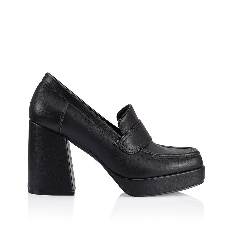 Avina Heeled Loafers - Black Smooth