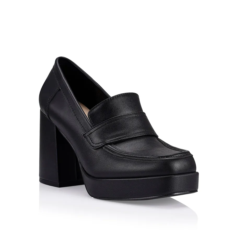 Avina Heeled Loafers - Black Smooth