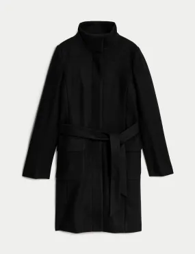 Belted Funnel Neck Coat