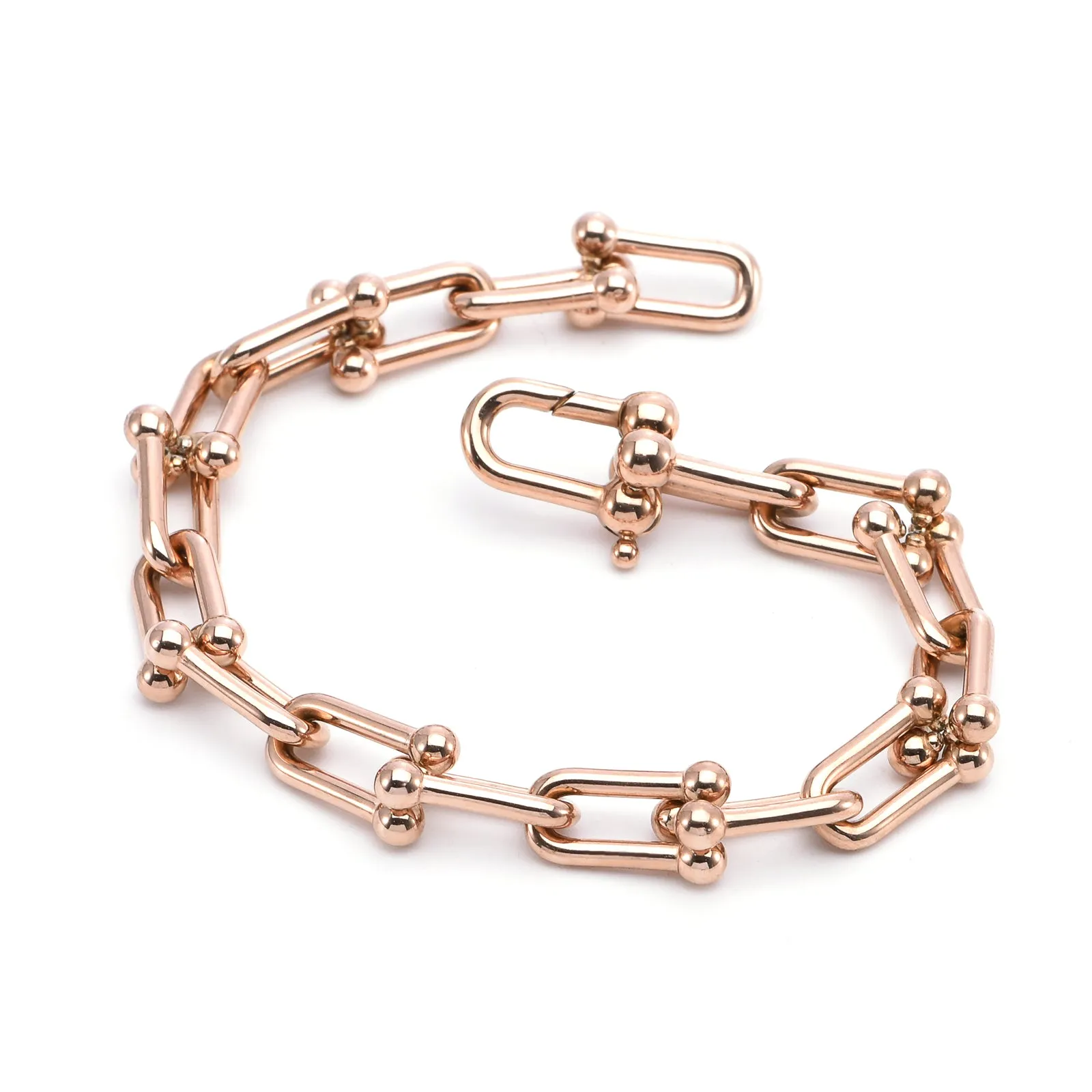 BG525RG B.Tiff Rose Gold Plated Horseshoe Link Stainless Steel Chain Bracelet