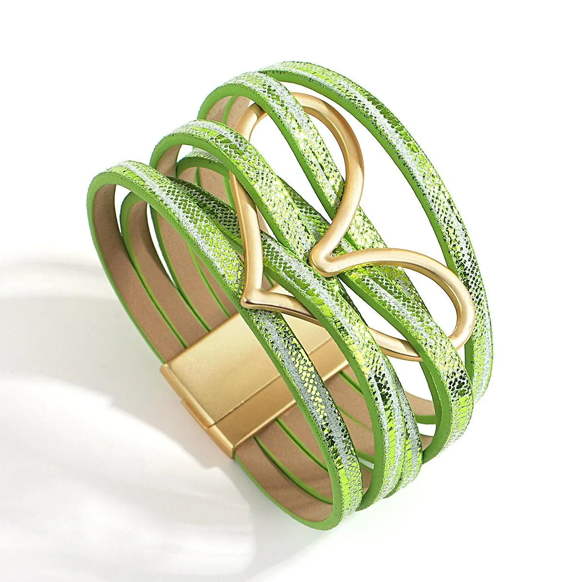 'Big Heart' Charm Cuff Bracelet - green