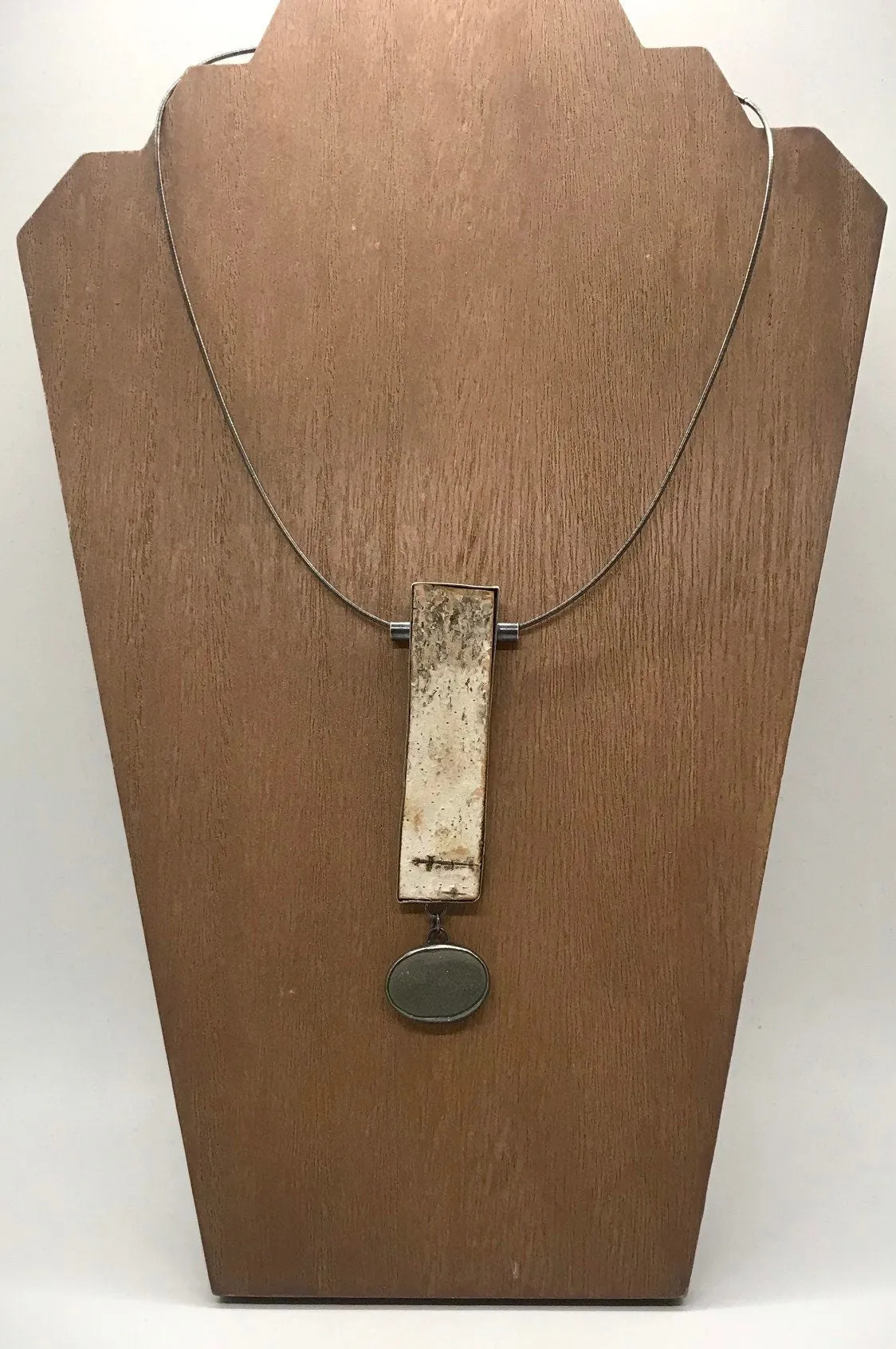 Birch Bark and Rock Necklace