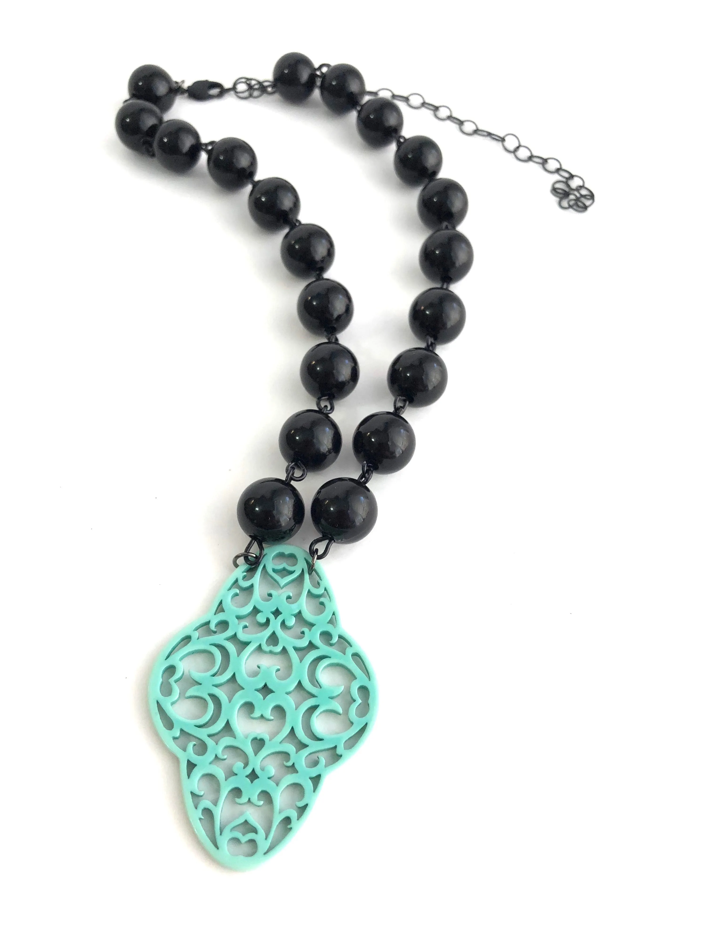 Black & Turquoise Boho Lace Beaded Aleta Necklace