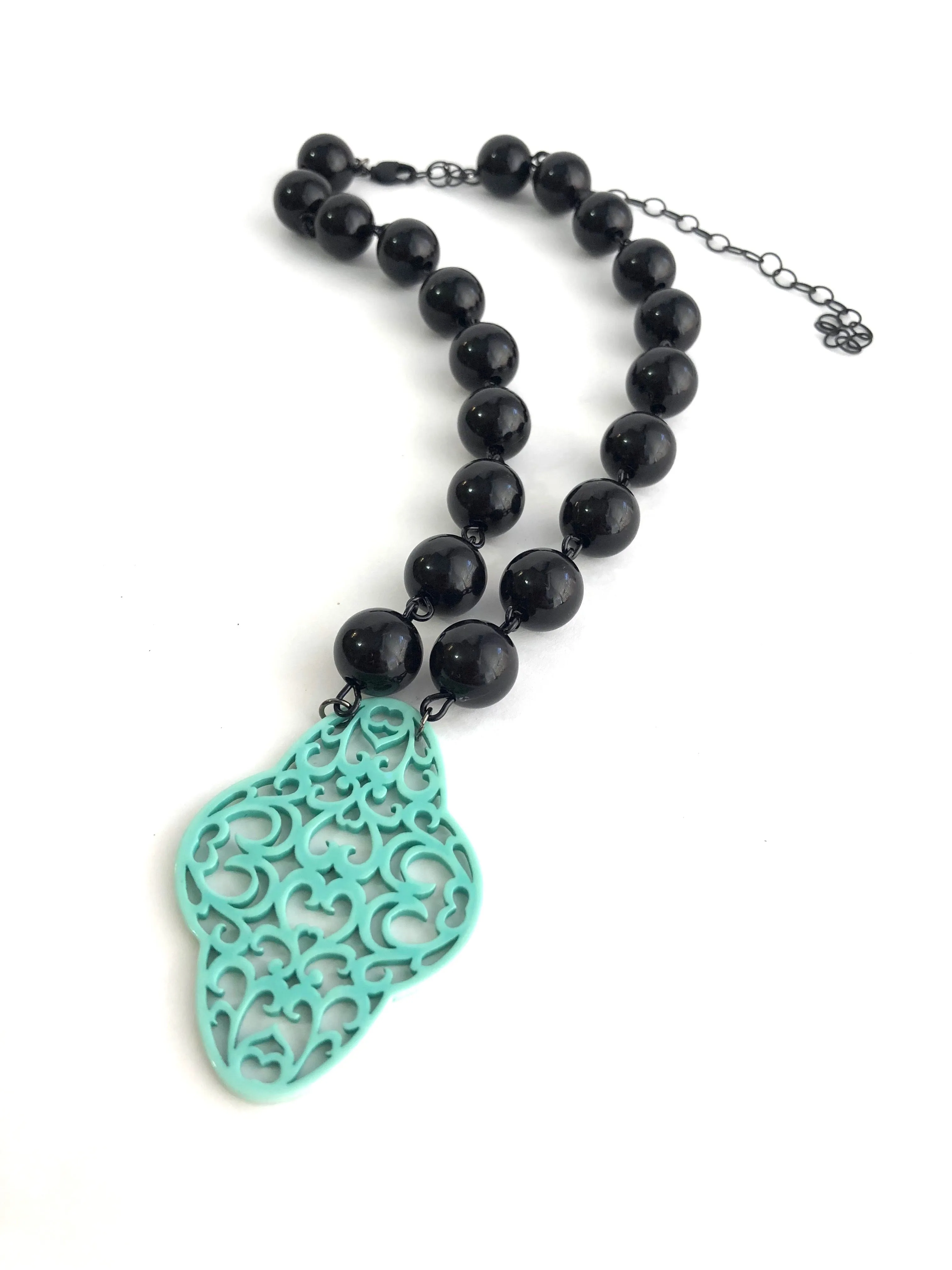 Black & Turquoise Boho Lace Beaded Aleta Necklace