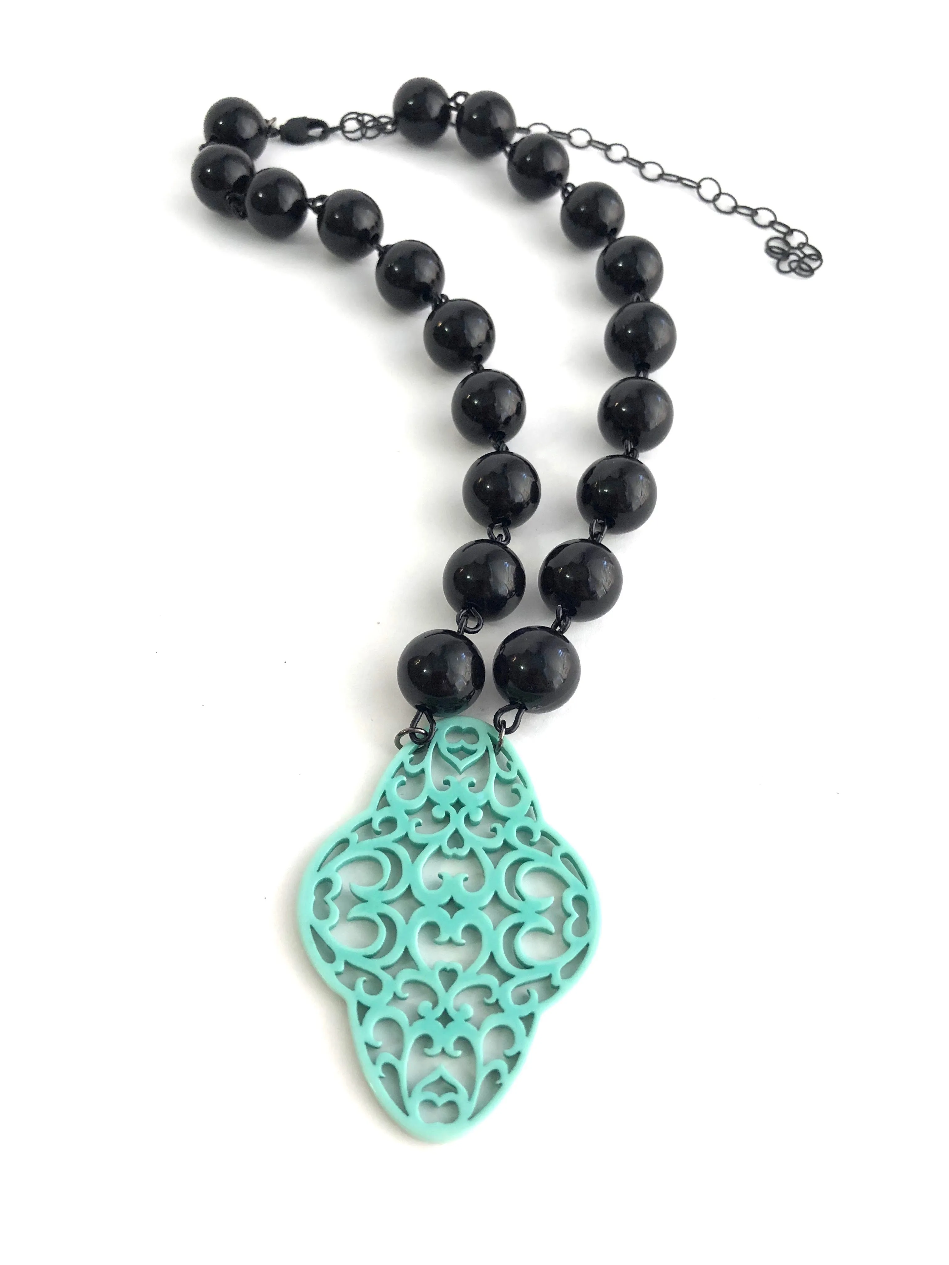 Black & Turquoise Boho Lace Beaded Aleta Necklace