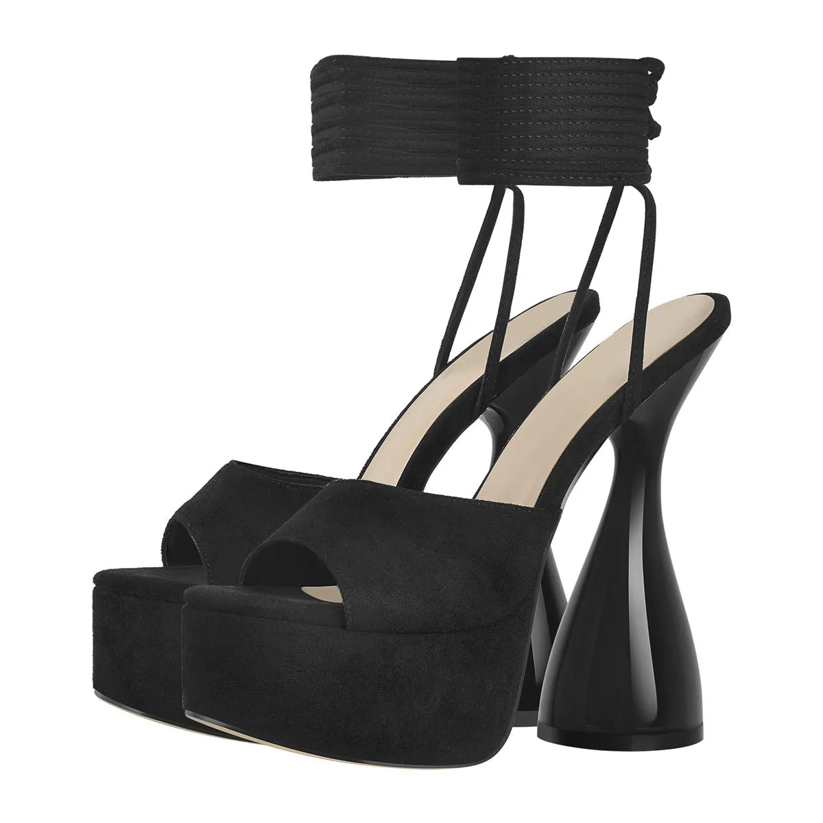 Black Cross Platform Lace Up Sandals