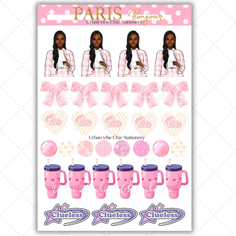 Black Girl Stickers - Pink Paris & Classy Sheet 1