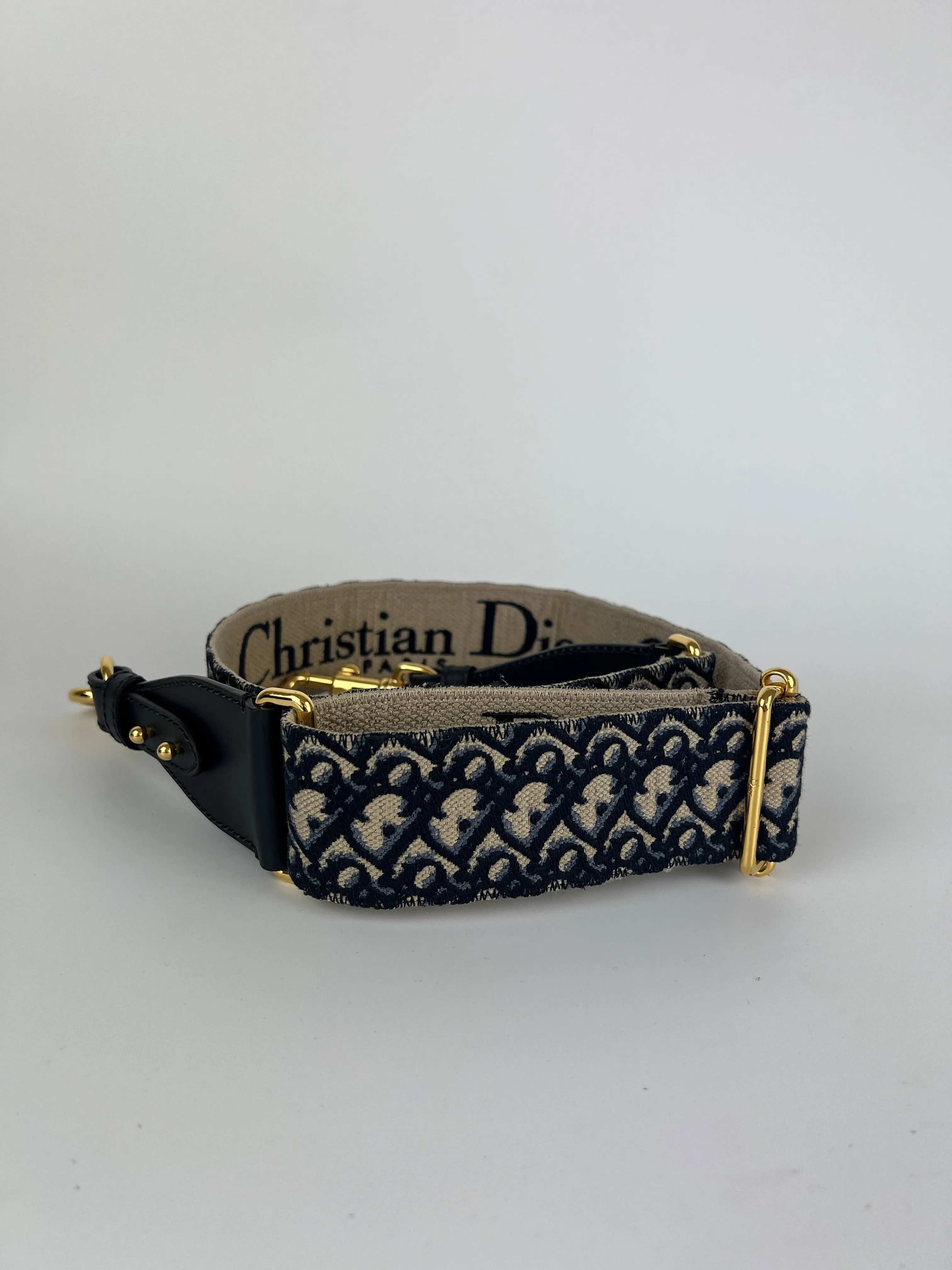 Black Grained Calfskin with Blue Dior Oblique Embroidered Shoulder Strap Large Dior Bobby Bag