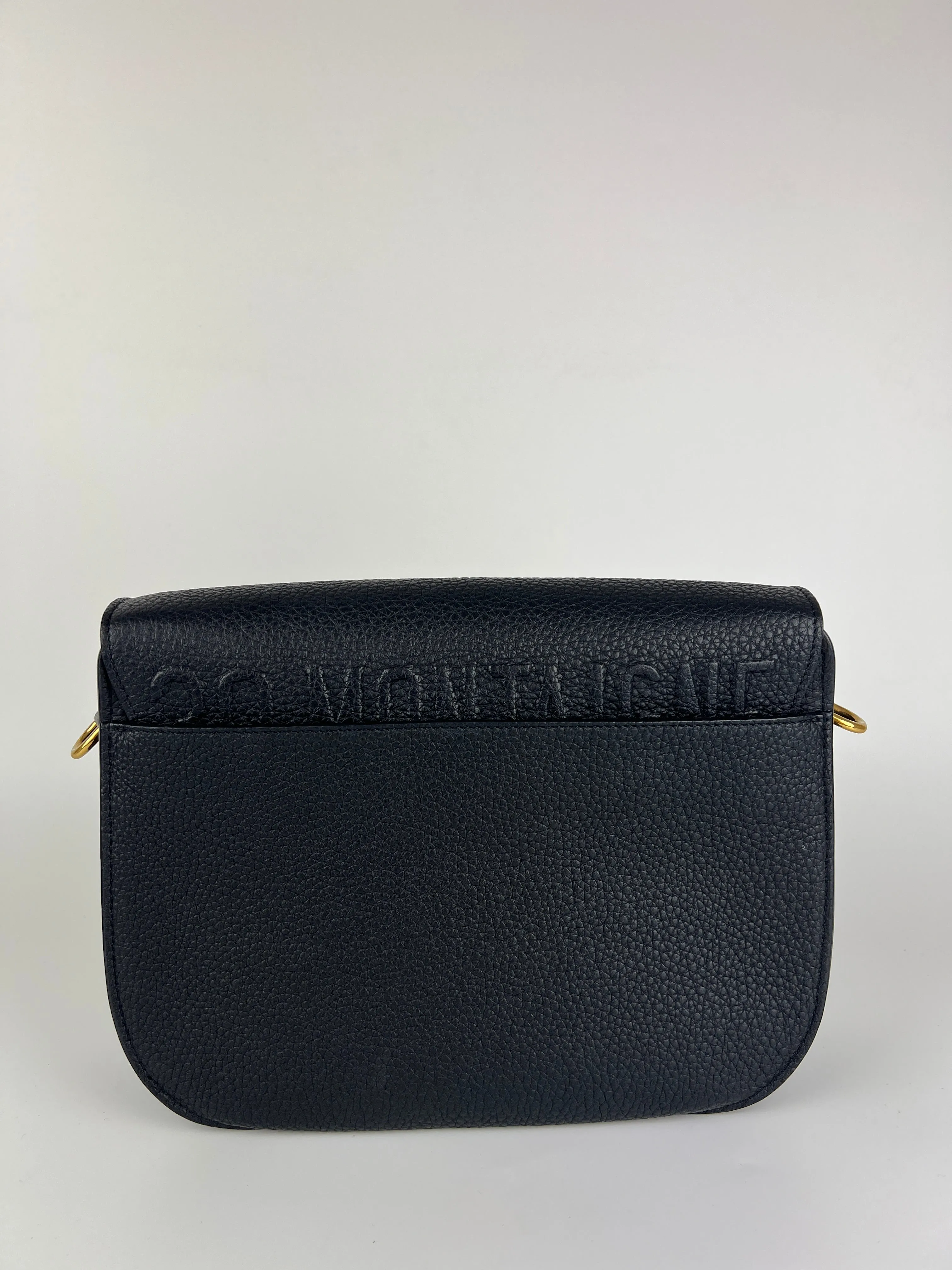 Black Grained Calfskin with Blue Dior Oblique Embroidered Shoulder Strap Large Dior Bobby Bag