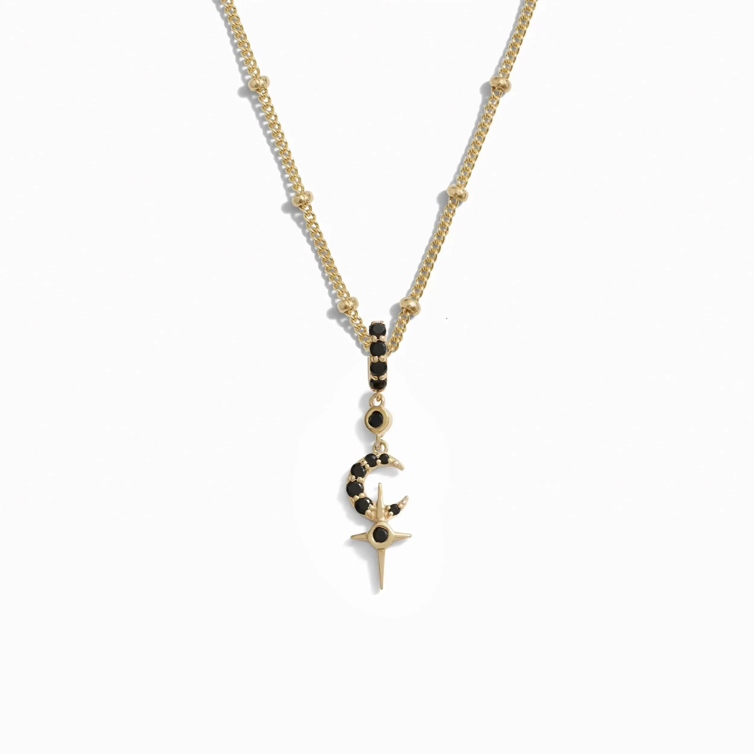 Black Spinel Crescent Cross Necklace