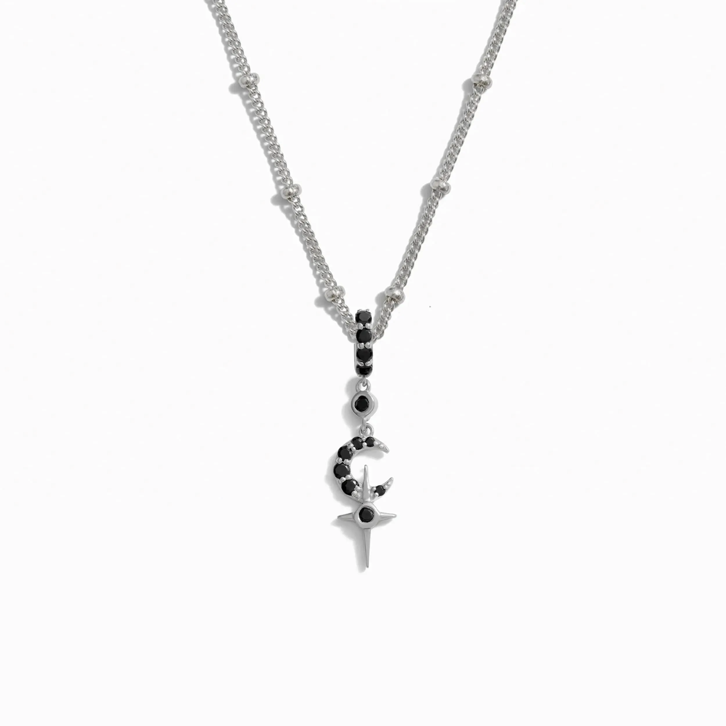 Black Spinel Crescent Cross Necklace