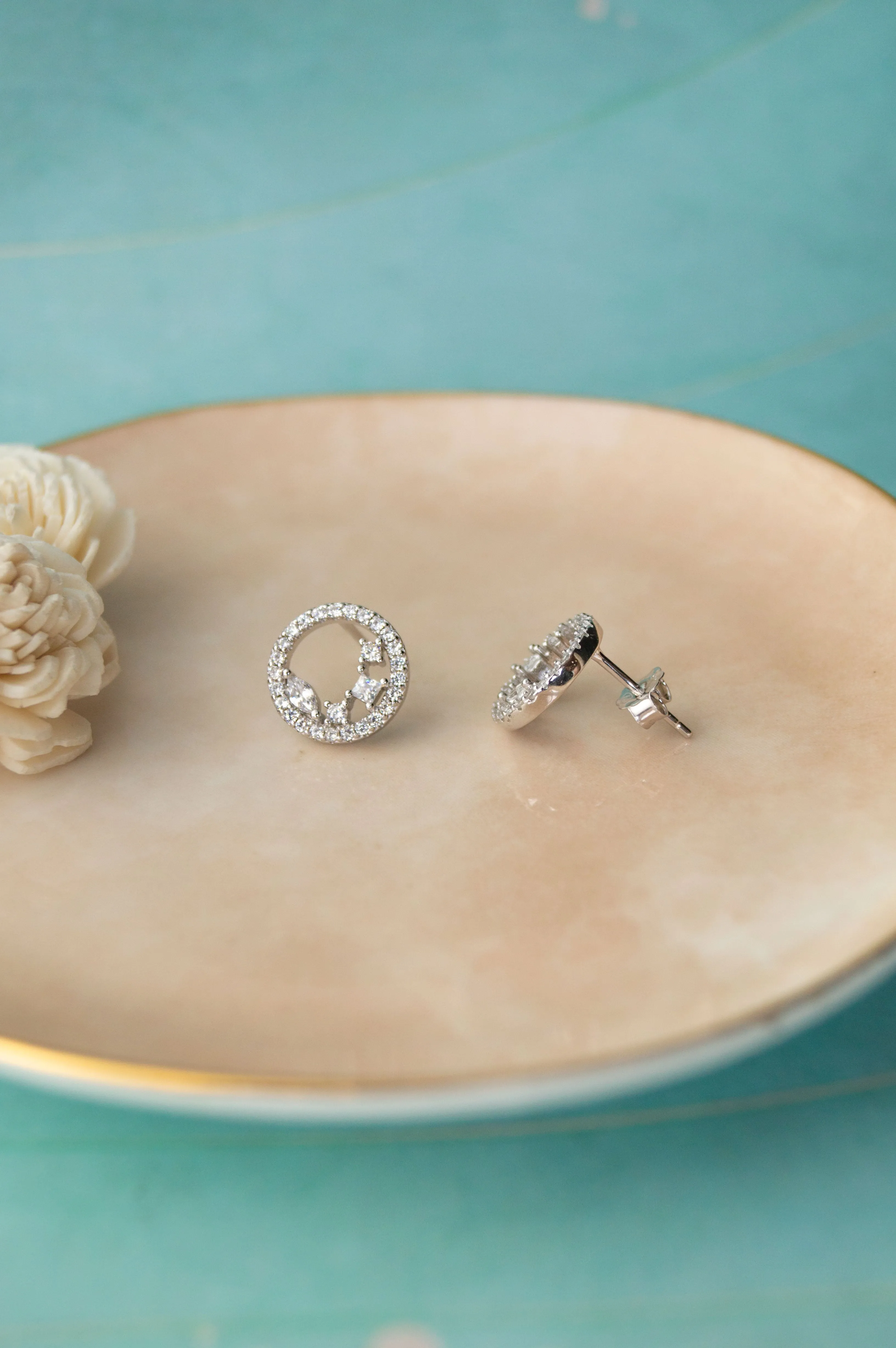 Blossom Circle Sterling Silver Stud Earrings