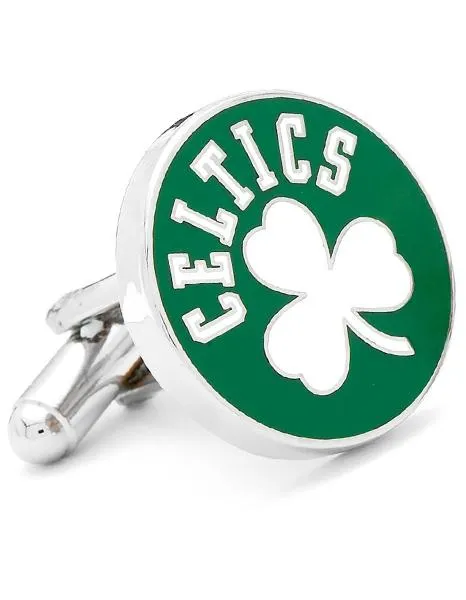 Bostone Celtics Cufflinks - Green & White Retro Logo - Bullet Backing