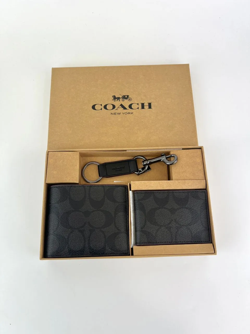 Boxed 3 In 1 Wallet Gift Set In Signature Canvas F41346 Black Oxblood