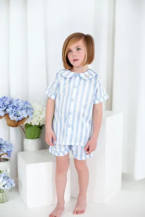 Boys Blue Stripe Pearl Short Sleeve and Leg Pyjamas