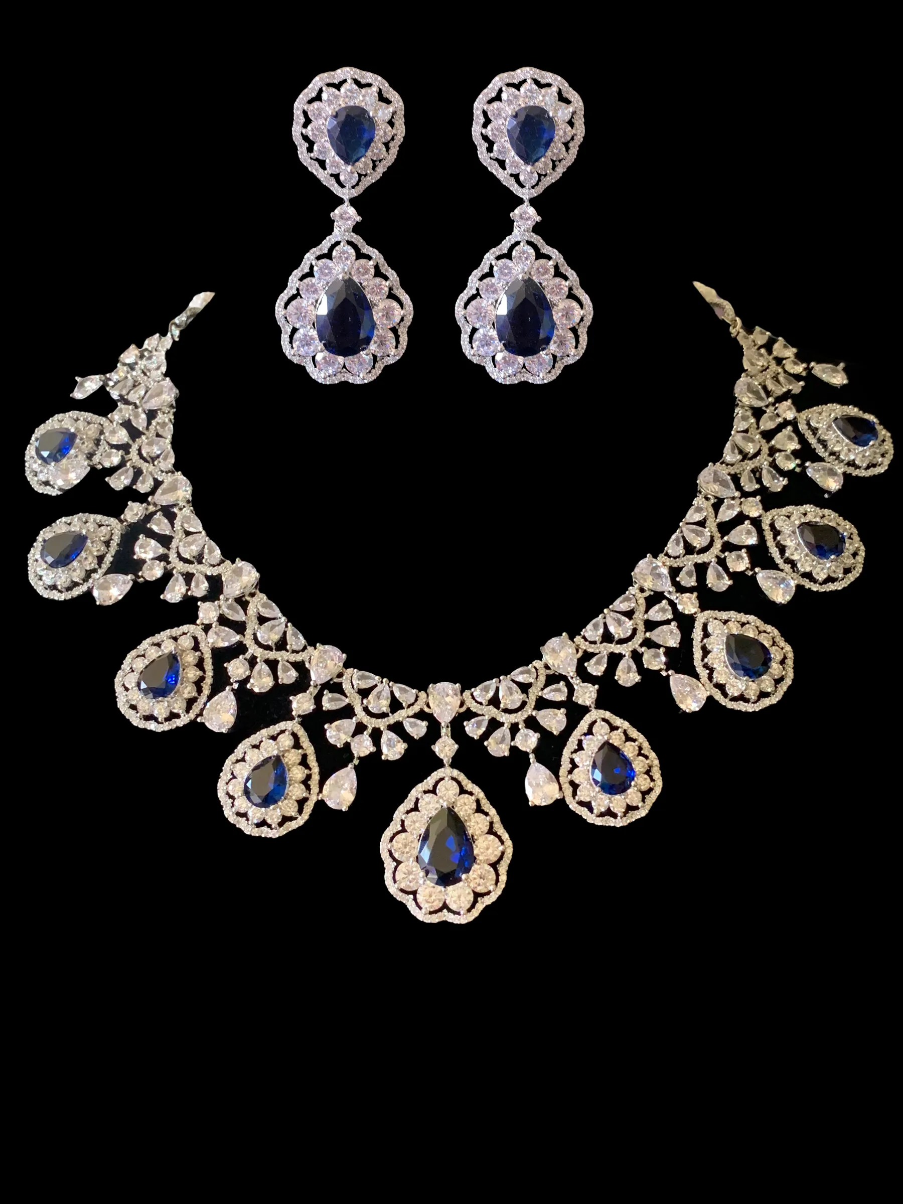 BR97 Cz necklace set  - sapphire ( READY TO SHIP )