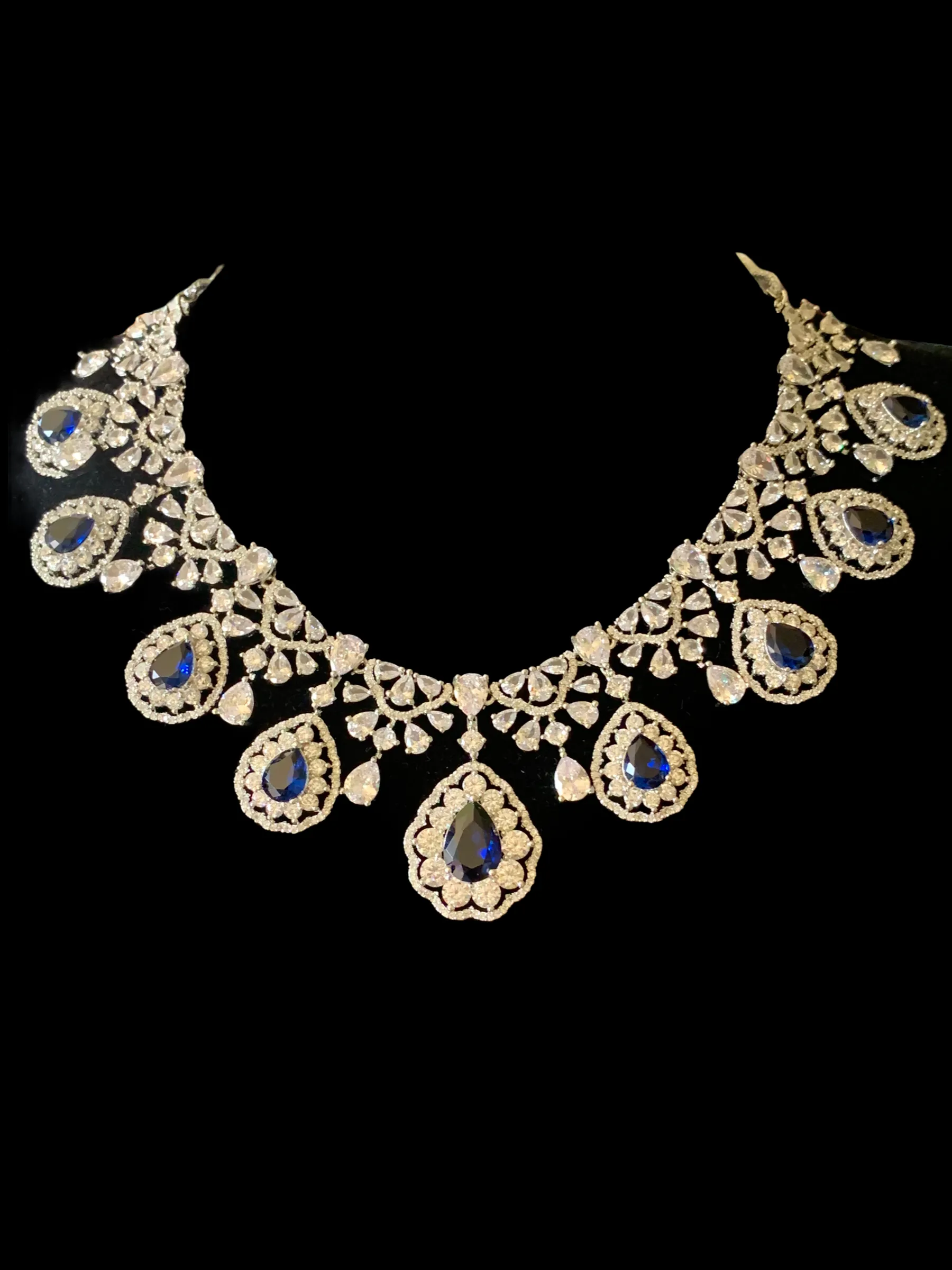 BR97 Cz necklace set  - sapphire ( READY TO SHIP )