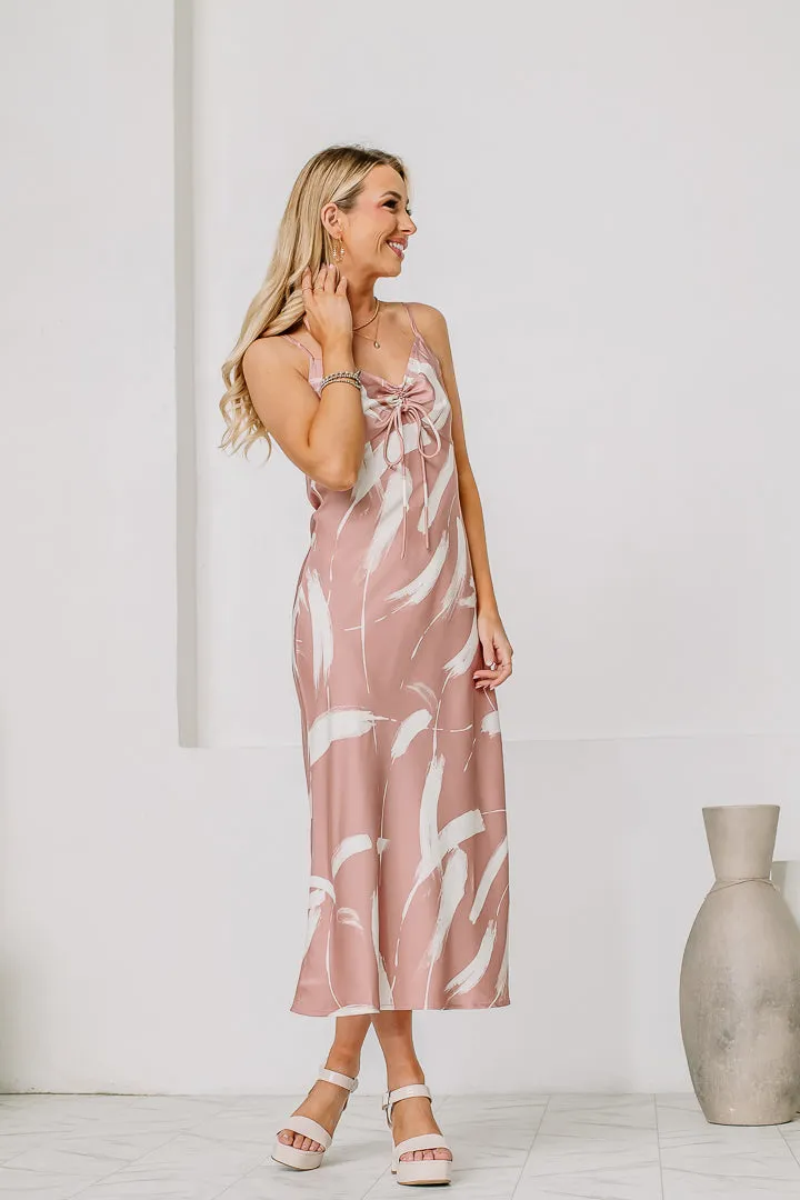 Brush Stroke Satin Midi Dress