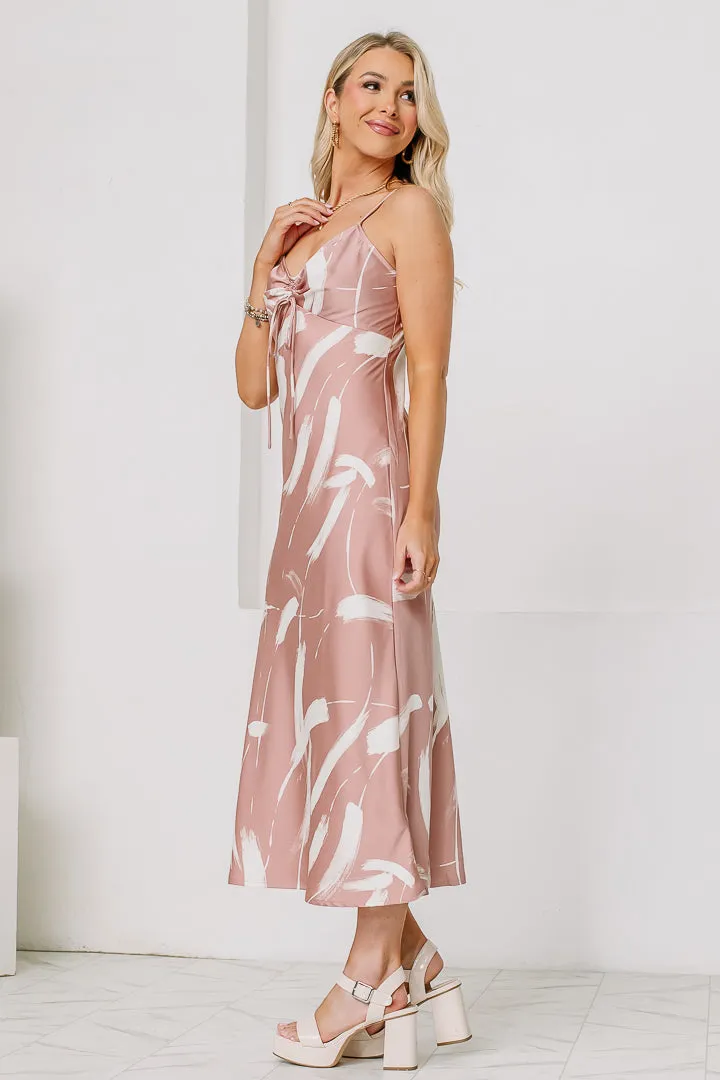 Brush Stroke Satin Midi Dress