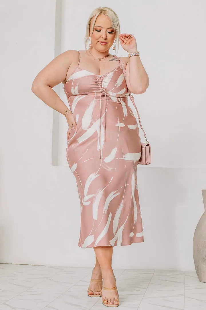 Brush Stroke Satin Midi Dress